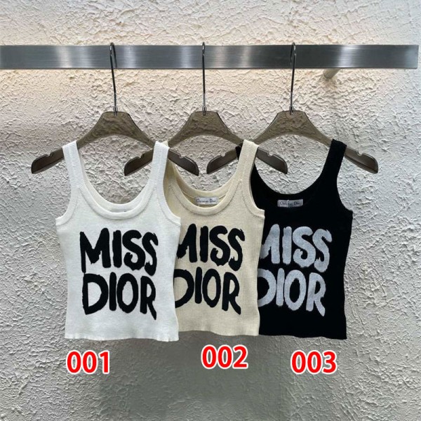 Dior ディオールハイブランドレディースニットベストトップス ノースリーブ ショート丈 おへそ出し重ね着 夏キャミソールTシャツ 薄手 ニットキャミソール かわいい S - L