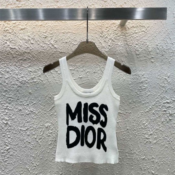 Dior ディオールハイブランドレディースニットベストトップス ノースリーブ ショート丈 おへそ出し重ね着 夏キャミソールTシャツ 薄手 ニットキャミソール かわいい S - L
