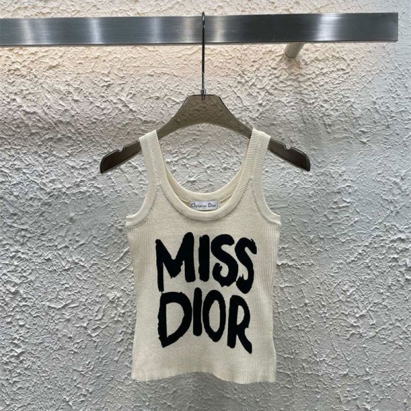 Dior ディオールハイブランドレディースニットベストトップス ノースリーブ ショート丈 おへそ出し重ね着 夏キャミソールTシャツ 薄手 ニットキャミソール かわいい S - L