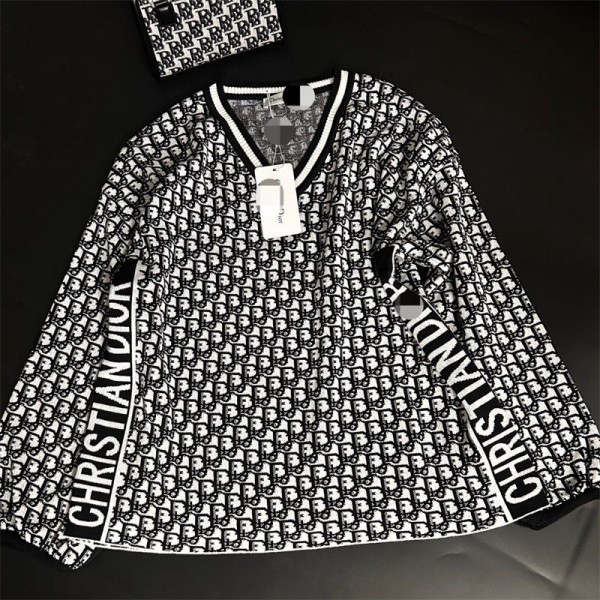Dior ディオールハイブランドセーター  vネックニット ゆる 春 ニット きれいめ 体型カバー 韓国風 ファッション オフィス 春秋冬 おしゃれ 柔らかい カジュアル 長袖 トップス レディース