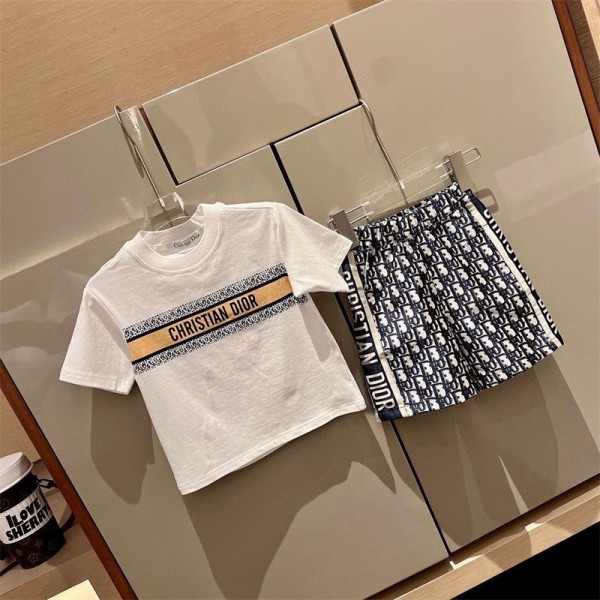 Dior ディオールブランド子供服 夏服 男の子 半袖Ｔシャツ+ハーフパンツ2点  ボーイズトップ+パンツ 上下セット 男児 普段着 キッズ カジュアル 部屋着 ガールズ 90 - 160cm