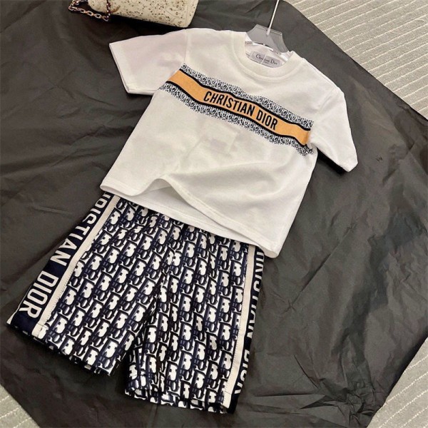 Dior ディオールブランド子供服 夏服 男の子 半袖Ｔシャツ+ハーフパンツ2点  ボーイズトップ+パンツ 上下セット 男児 普段着 キッズ カジュアル 部屋着 ガールズ 90 - 160cm