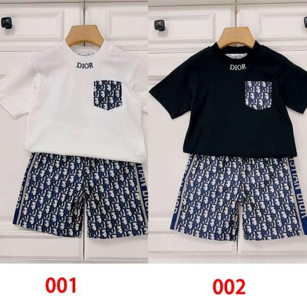 Dior ディオールブランドボーイズ 男の子 半袖Tシャツ ショートパンツ ジャージ上下 セットアップ tシャツ 可愛い 90 - 160cm 短パン 上下セット 夏 フリル 半袖Tシャツ ショートパンツ