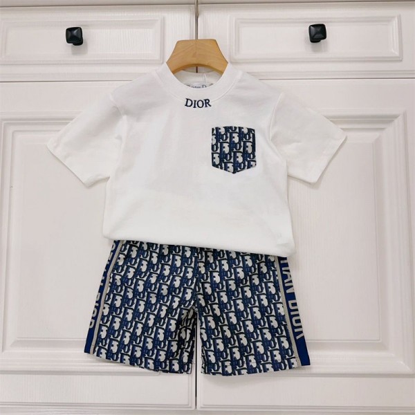 Dior ディオールブランドボーイズ 男の子 半袖Tシャツ ショートパンツ ジャージ上下 セットアップ tシャツ 可愛い 90 - 160cm 短パン 上下セット 夏 フリル 半袖Tシャツ ショートパンツ