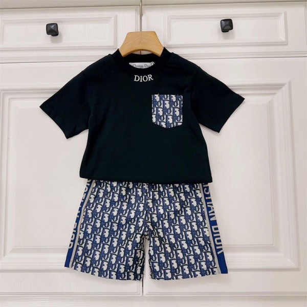 Dior ディオールブランドボーイズ 男の子 半袖Tシャツ ショートパンツ ジャージ上下 セットアップ tシャツ 可愛い 90 - 160cm 短パン 上下セット 夏 フリル 半袖Tシャツ ショートパンツ