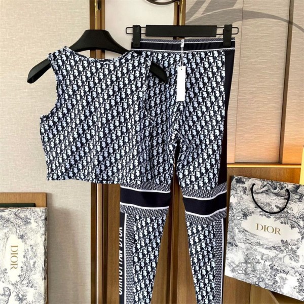 Dior ブランド ヨガウェア レディース ディオール スポーツウェア スリムフィット ハイウエストヨガパンツ タイツ ヨガウェア上下セット おしゃれ 通気性 伸縮性 吸汗速乾 S - XL