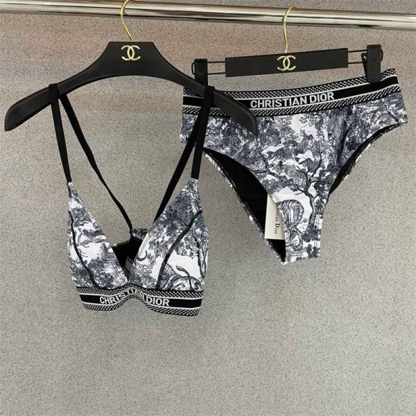 Dior ディオールハイブランド 水着 レディース ビキニ 体型カバー 2点セット オフショルダー  ハイウエスト ストラップ スイムドレス  シンプル S - XL ファッション 大人可愛い 女性用水着 海水浴 温泉 水泳 韓国