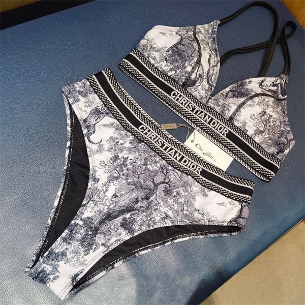 Dior ディオールハイブランド 水着 レディース ビキニ 体型カバー 2点セット オフショルダー  ハイウエスト ストラップ スイムドレス  シンプル S - XL ファッション 大人可愛い 女性用水着 海水浴 温泉 水泳 韓国