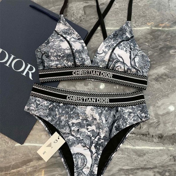 Dior ディオールハイブランド 水着 レディース ビキニ 体型カバー 2点セット オフショルダー  ハイウエスト ストラップ スイムドレス  シンプル S - XL ファッション 大人可愛い 女性用水着 海水浴 温泉 水泳 韓国