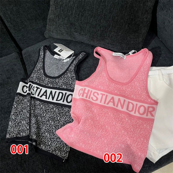 Dior ディオールブランドタンクトップ レディース ニット ノースリーブ 夏秋 キャミソール Tシャツ 薄手 カットソー サマーニット おしゃれ ニットタンクトップス インナー 重ね着 レイヤード さらさら 柔らか カジュアル