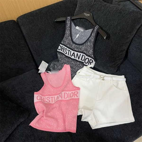 Dior ディオールブランドタンクトップ レディース ニット ノースリーブ 夏秋 キャミソール Tシャツ 薄手 カットソー サマーニット おしゃれ ニットタンクトップス インナー 重ね着 レイヤード さらさら 柔らか カジュアル