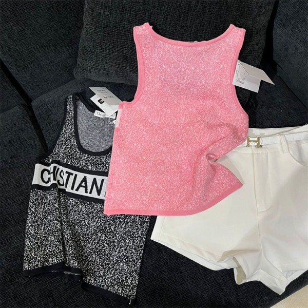 Dior ディオールブランドタンクトップ レディース ニット ノースリーブ 夏秋 キャミソール Tシャツ 薄手 カットソー サマーニット おしゃれ ニットタンクトップス インナー 重ね着 レイヤード さらさら 柔らか カジュアル