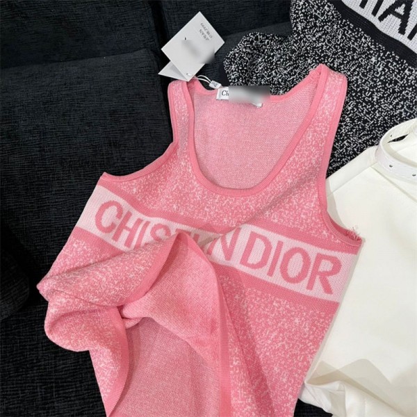 Dior ディオールブランドタンクトップ レディース ニット ノースリーブ 夏秋 キャミソール Tシャツ 薄手 カットソー サマーニット おしゃれ ニットタンクトップス インナー 重ね着 レイヤード さらさら 柔らか カジュアル