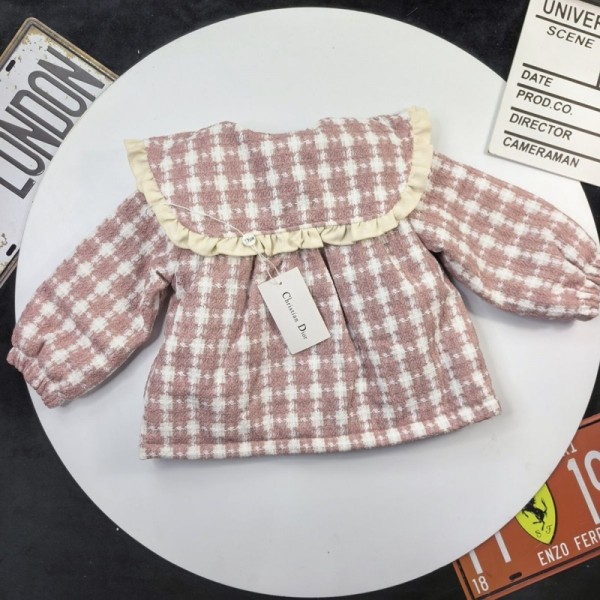 Dior ディオールブランド子供服中綿ジャケットガールズ かわいい中綿コート 蝶結び付き キッズ 秋冬アウター 中綿ジャケット 厚手 暖かい カジュアル 韓国 90-140cm