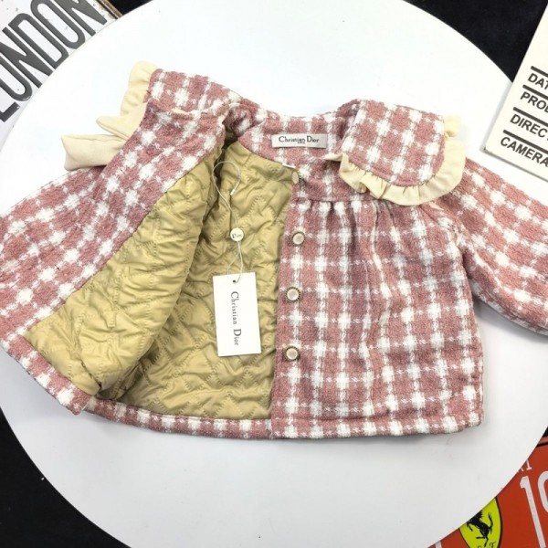 Dior ディオールブランド子供服中綿ジャケットガールズ かわいい中綿コート 蝶結び付き キッズ 秋冬アウター 中綿ジャケット 厚手 暖かい カジュアル 韓国 90-140cm