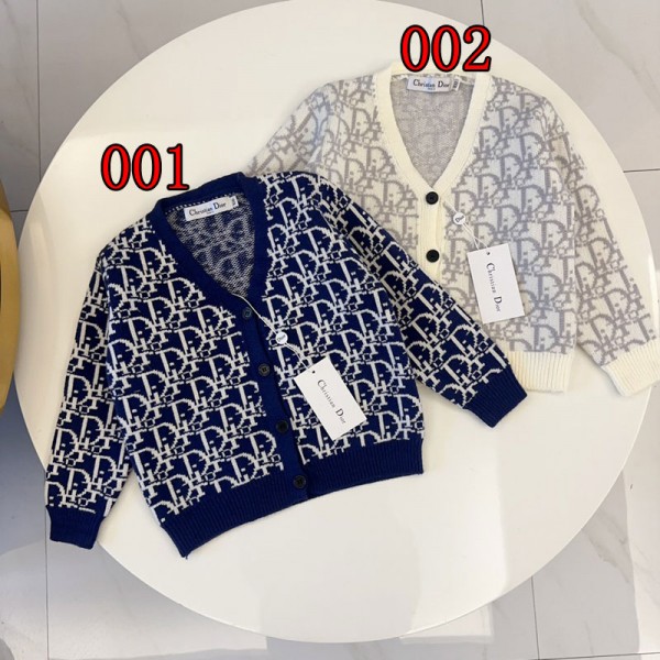 Dior ディオールハイブランドカーディガン キッズ 子供服 ボーイズ セーター 90-150cm ニットアウター 長袖 Vネック ジャガード 可愛い おしゃれ ニットカーディガン 小学生 中学生 通園 通学 普段着 春 秋 冬 