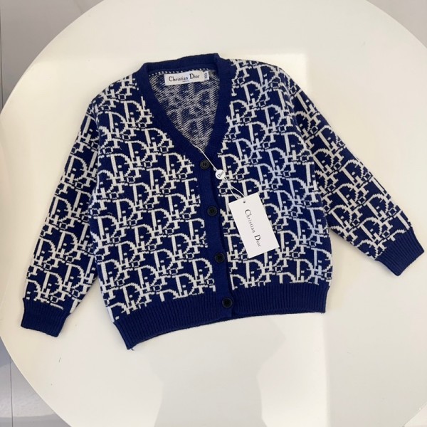 Dior ディオールハイブランドカーディガン キッズ 子供服 ボーイズ セーター 90-150cm ニットアウター 長袖 Vネック ジャガード 可愛い おしゃれ ニットカーディガン 小学生 中学生 通園 通学 普段着 春 秋 冬 