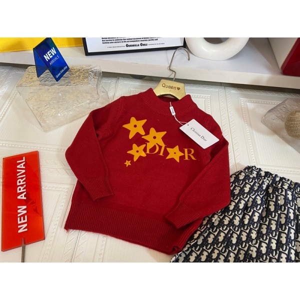 Dior ディオールハイブランド子供服 キッズ服 女の子 上下セット セーター+プリーツスカート ニットスーツ 長袖 トップス ニット 柔らかい おしゃれ 可愛い 子供スーツ 春 秋 100¬150cm