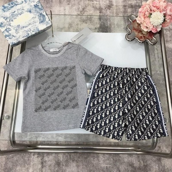 ブランドDior ディオール子供服 半袖tシャツ ショートパンツ 短パン 男の子 女の子 綿 上下セットアップ 夏服 90-160cm キッズ 普段着と部屋着兼用 男女兼用 上着 ルームウェア カジュアル クールネック