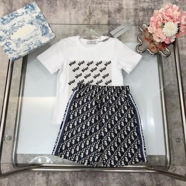 ブランドDior ディオール子供服 半袖tシャツ ショートパンツ 短パン 男の子 女の子 綿 上下セットアップ 夏服 90-160cm キッズ 普段着と部屋着兼用 男女兼用 上着 ルームウェア カジュアル クールネック