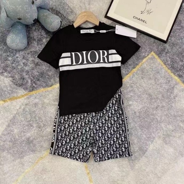 Dior ディオールハイブランド子供服 ボーイズ 男の子 tシャツ ショートパンツ ハーフパンツ 2点セット 90-160cm 男児 スポーツウェア スウェット ジャージ キッズ服 カジュアル 春 夏 大きいサイズ 通園 通学