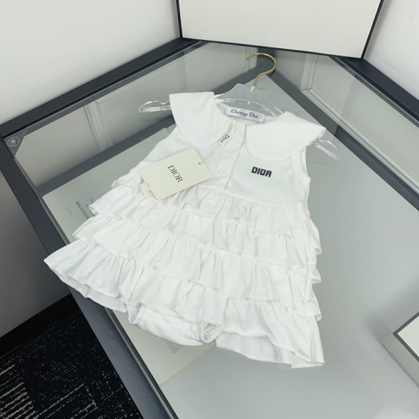 ブランドDior ディオールベビー服 無袖ワンピース ノースリーブ ボディースーツ ワンピース 女の子 子供服 夏 綿 カバーオール 赤ちゃん フリル 無地 ピンク 66¬100cm