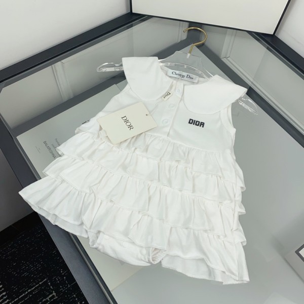 ブランドDior ディオールベビー服 無袖ワンピース ノースリーブ ボディースーツ ワンピース 女の子 子供服 夏 綿 カバーオール 赤ちゃん フリル 無地 ピンク 66¬100cm