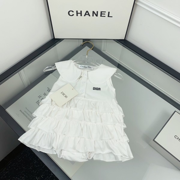 ブランドDior ディオールベビー服 無袖ワンピース ノースリーブ ボディースーツ ワンピース 女の子 子供服 夏 綿 カバーオール 赤ちゃん フリル 無地 ピンク 66¬100cm