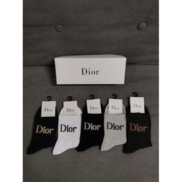 Dior ディオールハイブランド メンズソックス 綿製ブランド 靴下 大人気 コットンソックス 女の子好き 韓国上質な コットン ソックス 通気性 5足セット