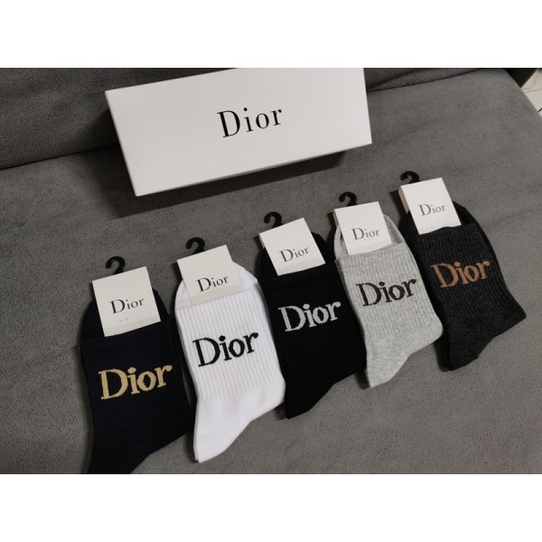 Dior ディオールハイブランド メンズソックス 綿製ブランド 靴下 大人気 コットンソックス 女の子好き 韓国上質な コットン ソックス 通気性 5足セット