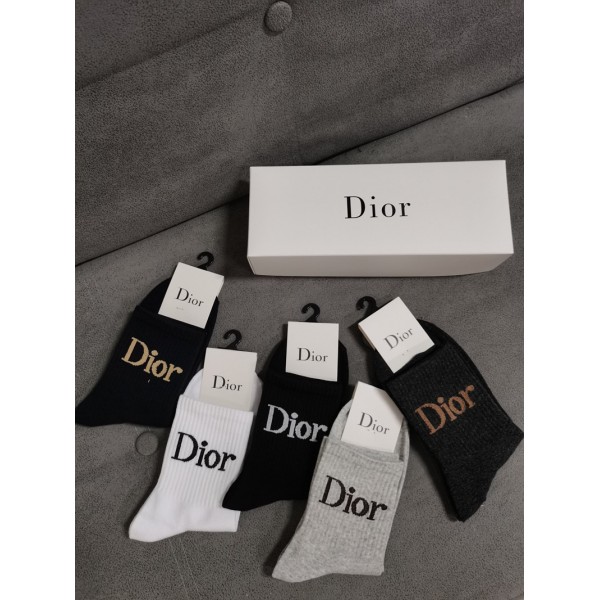 Dior ディオールハイブランド メンズソックス 綿製ブランド 靴下 大人気 コットンソックス 女の子好き 韓国上質な コットン ソックス 通気性 5足セット