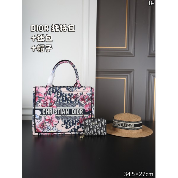 Dior ディオールハイブランドトートバッグストローハット財布3点セット ブランドハンドバッグ女性ブランド手持ちバッグ鞄レディース サンハット ブランドカジュアル
