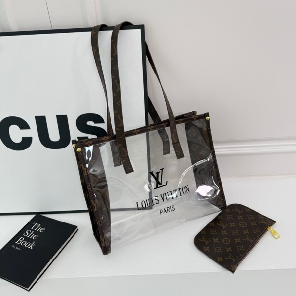 Lv ルイヴィトンハイブランドクリアバッグ トートバッグ 大容量 Dior ショルダーバッグ ミニポーチ付き 透明バッグ 肩掛けバッグ 高精細半透明 旅行包 衣物收纳包 アウトドア 水泳 