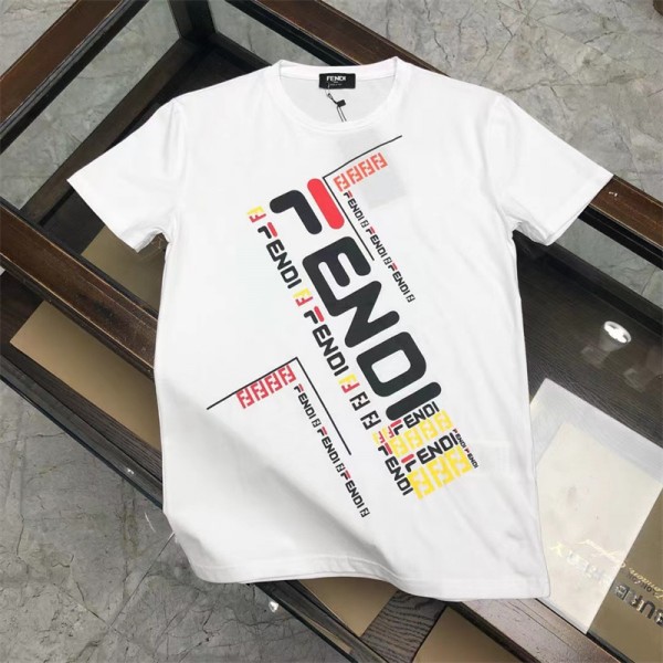 フェンディブランド tシャツファッション潮流 半袖 tシャツレディースメンズ人気 FENDI 丸首 カジュアル tシャツ オーバーサイズ ゆったり 上着 トップス 夏