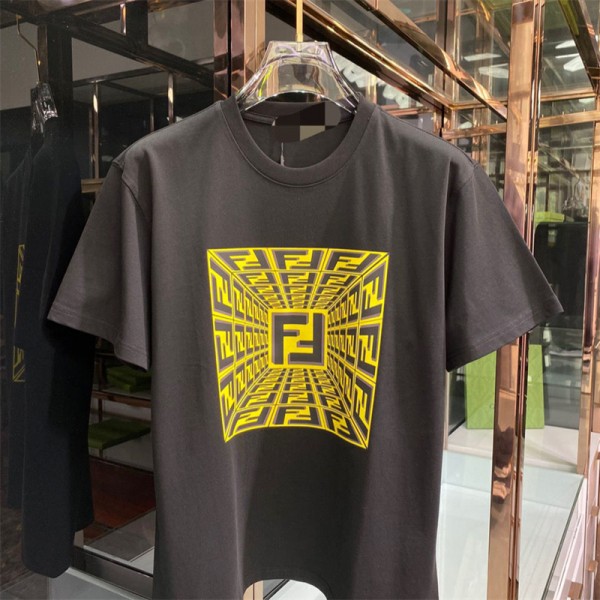 フェンディブランド tシャツ メンズ ファッション潮流 半袖 tシャツ 定番 黒白2色 tシャツ オーバーサイズ カジュアル 丸首 tシャツ 上着 夏 トップス