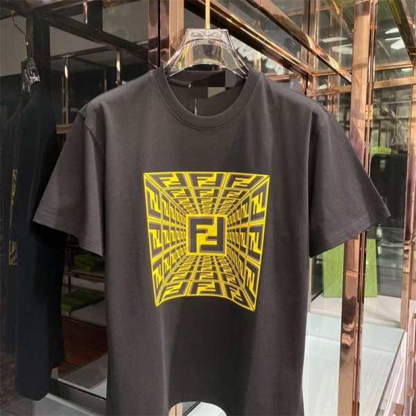 フェンディブランド tシャツ メンズ ファッション潮流 半袖 tシャツ 定番 黒白2色 tシャツ オーバーサイズ カジュアル 丸首 tシャツ 上着 夏 トップス