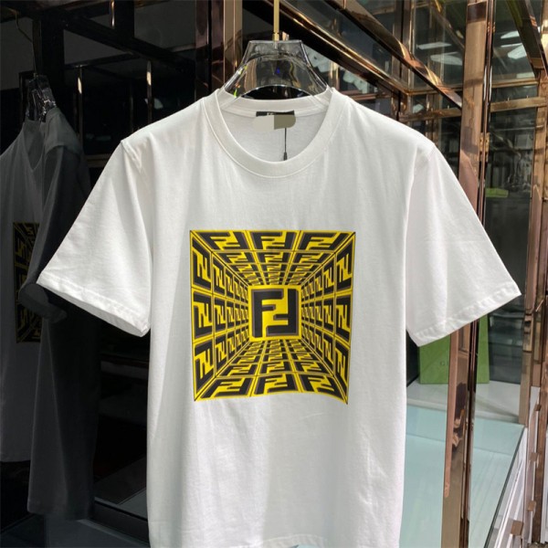 フェンディブランド tシャツ メンズ ファッション潮流 半袖 tシャツ 定番 黒白2色 tシャツ オーバーサイズ カジュアル 丸首 tシャツ 上着 夏 トップス