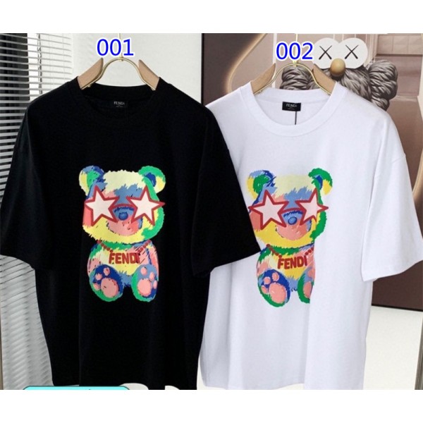 フェンディブランドtシャツ かわいい 鮮やかな熊柄 半袖 tシャツ レディースメンズ人気 カジュアル tシャツ 上着 新品 ゆったり tシャツ カップルオススメ