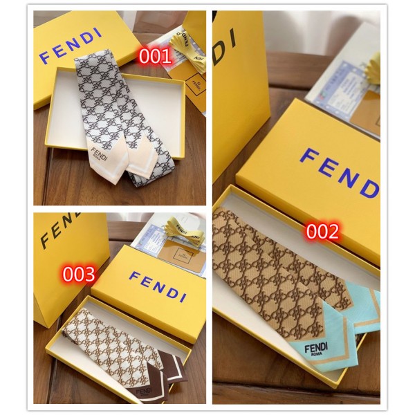 フェンディブランド スカーフ マフラー レディース向け FENDI 定番プリント 柔らかい 細いスカーフ ネッカチーフ 髪飾り オフィス バッグ飾り