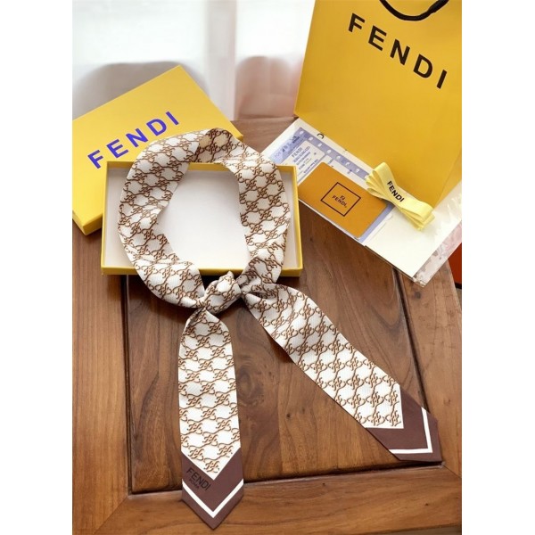 フェンディブランド スカーフ マフラー レディース向け FENDI 定番プリント 柔らかい 細いスカーフ ネッカチーフ 髪飾り オフィス バッグ飾り