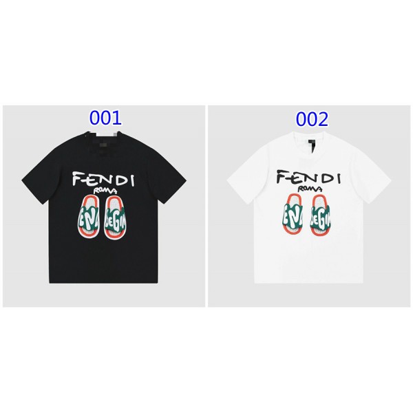 フェンディブランド tシャツ ファッション潮流 半袖 tシャツ Fendi コットン 肌に優しい tシャツ 上着 オーバーサイズ ゆったり ティーシャツ人気