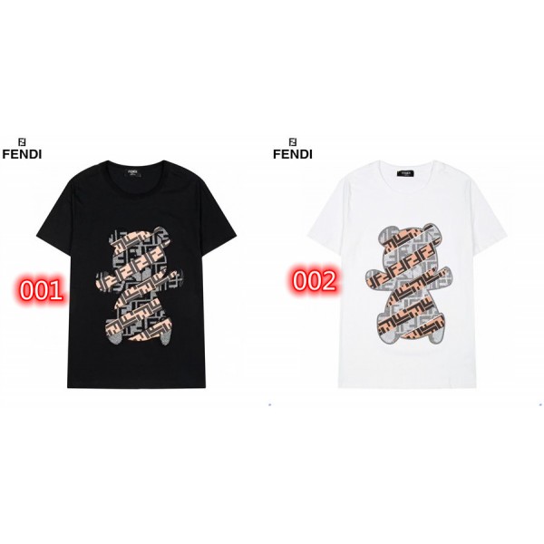 フェンディtシャツハイブランドFendi かわいいクマ柄 半袖tシャツ トップス レディースメンズ 丸首 tシャツ カジュアル ゆったり tシャツ 夏