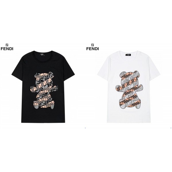 フェンディtシャツハイブランドFendi かわいいクマ柄 半袖tシャツ トップス レディースメンズ 丸首 tシャツ カジュアル ゆったり tシャツ 夏