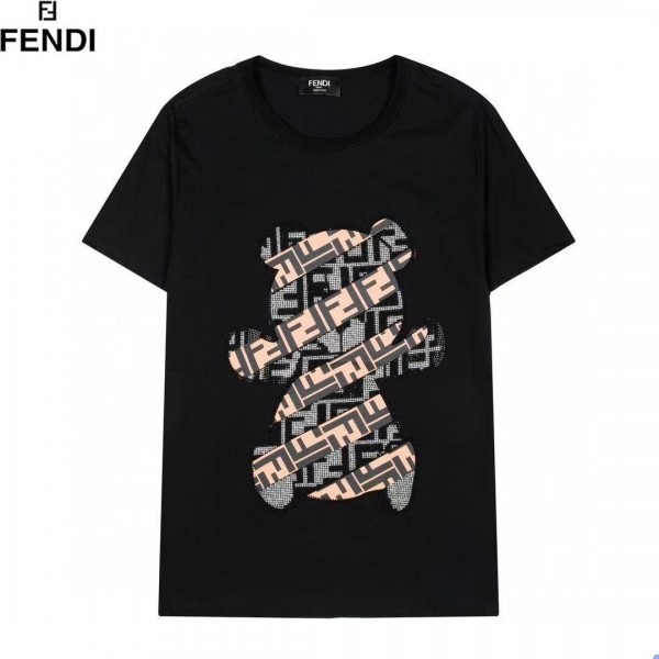 フェンディtシャツハイブランドFendi かわいいクマ柄 半袖tシャツ トップス レディースメンズ 丸首 tシャツ カジュアル ゆったり tシャツ 夏