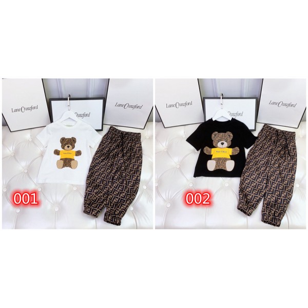 Fendi フェンデイブランド 子供服 tシャツ ズボン 上下セット 可愛い熊カットソー コピー夏ブランドかわいいTシャツカットソーペアカップルtシャツ ユニセック ブランド