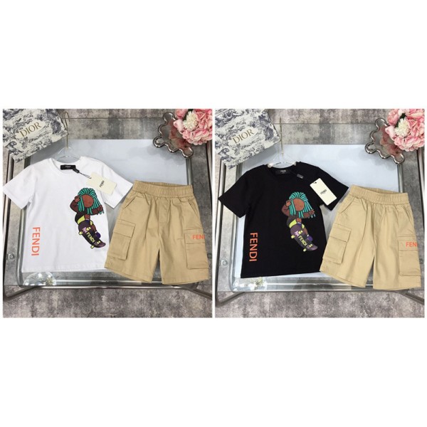 Fendi フェンデイブランド子供服 ｔシャツ パンツ 上下セットtシャツオーバーサイズハイブランド半袖tシャツ男女兼用韓国 パチモン tシャツTシャツカットソーペアカップル