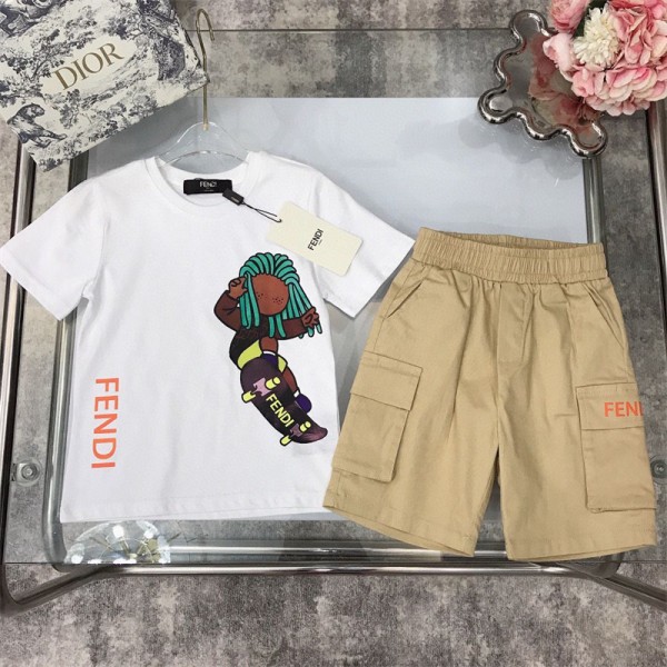 Fendi フェンデイブランド子供服 ｔシャツ パンツ 上下セットtシャツオーバーサイズハイブランド半袖tシャツ男女兼用韓国 パチモン tシャツTシャツカットソーペアカップル