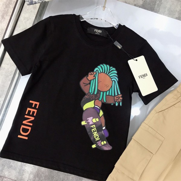 Fendi フェンデイブランド子供服 ｔシャツ パンツ 上下セットtシャツオーバーサイズハイブランド半袖tシャツ男女兼用韓国 パチモン tシャツTシャツカットソーペアカップル