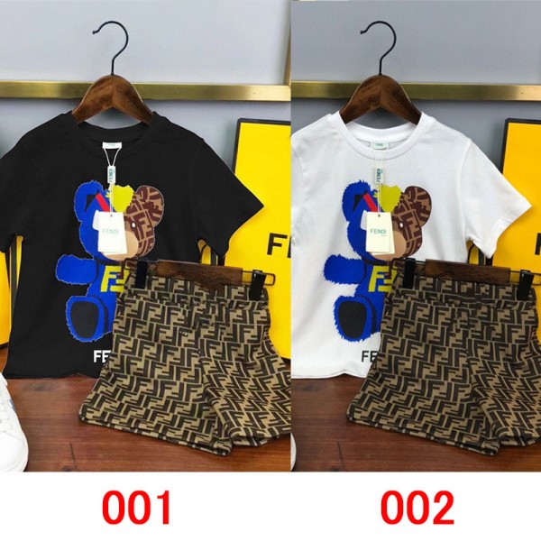 FENDI フェンディ ブランド 子供服 Tシャツ 半ズボン ハーフパンツ 2点セット ファッション スーツ 90 - 160cm