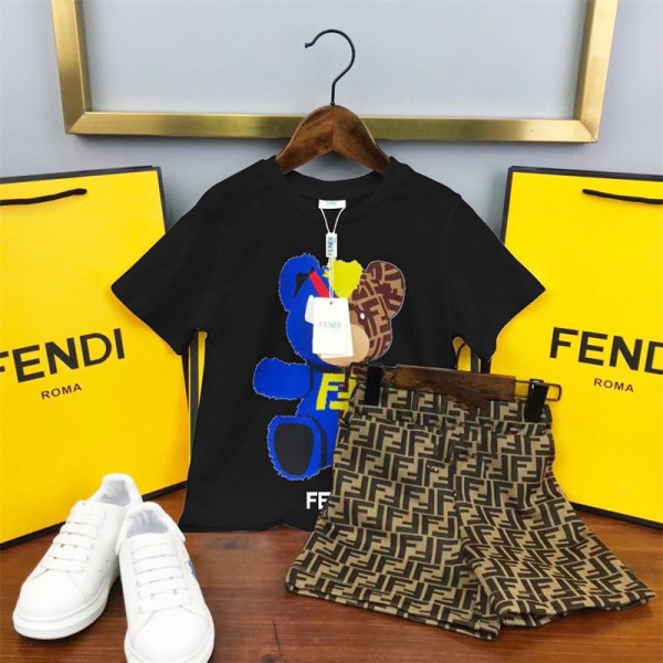 FENDI フェンディ ブランド 子供服 Tシャツ 半ズボン ハーフパンツ 2点セット ファッション スーツ 90 - 160cm